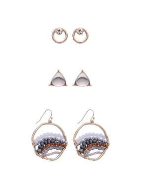 Ombre Beaded Stone Three-Piece Earring Set