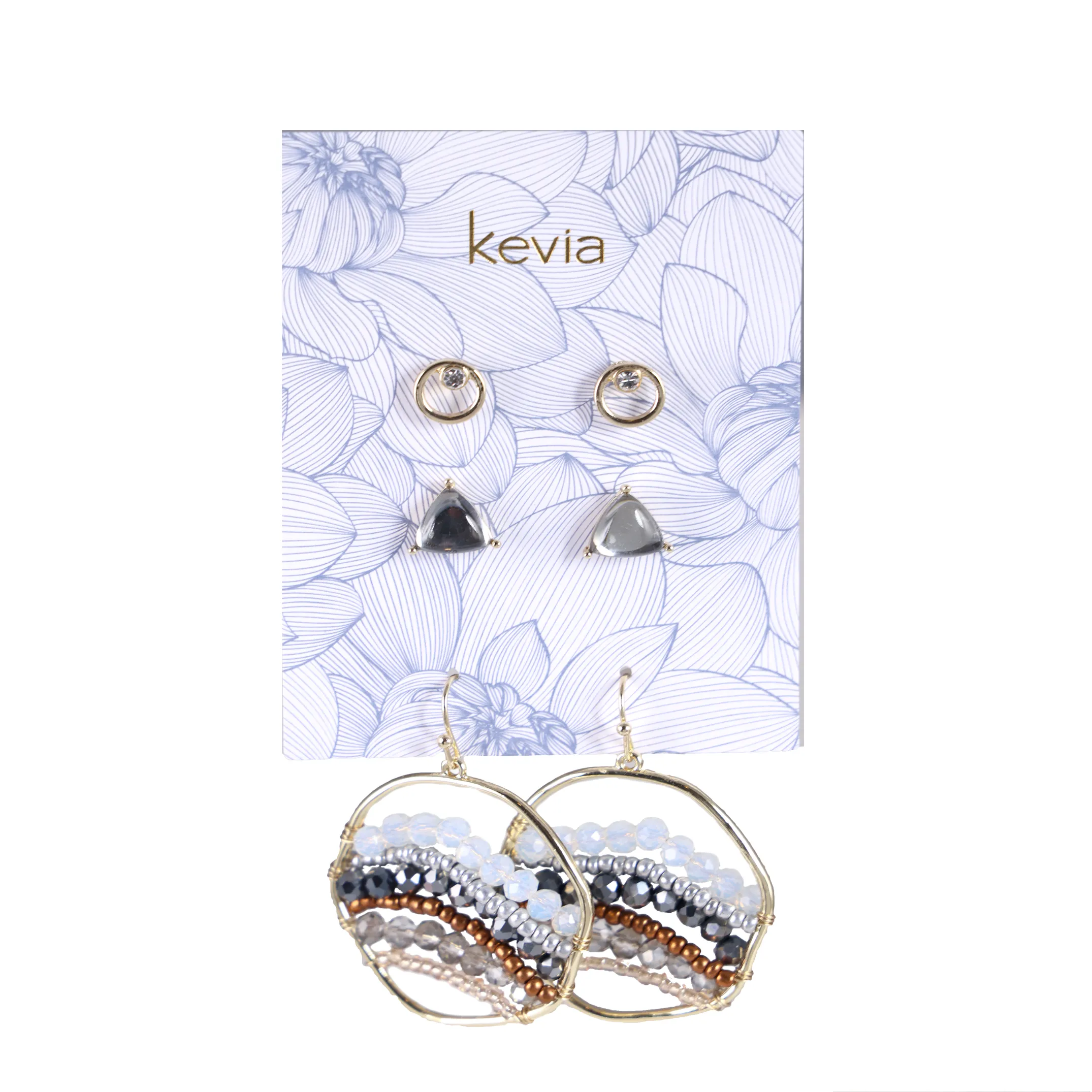 Ombre Beaded Stone Three-Piece Earring Set