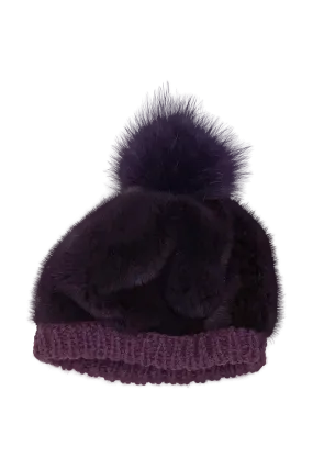 Perforated Mink Beanie Hat-Mink Fur Pom Pom