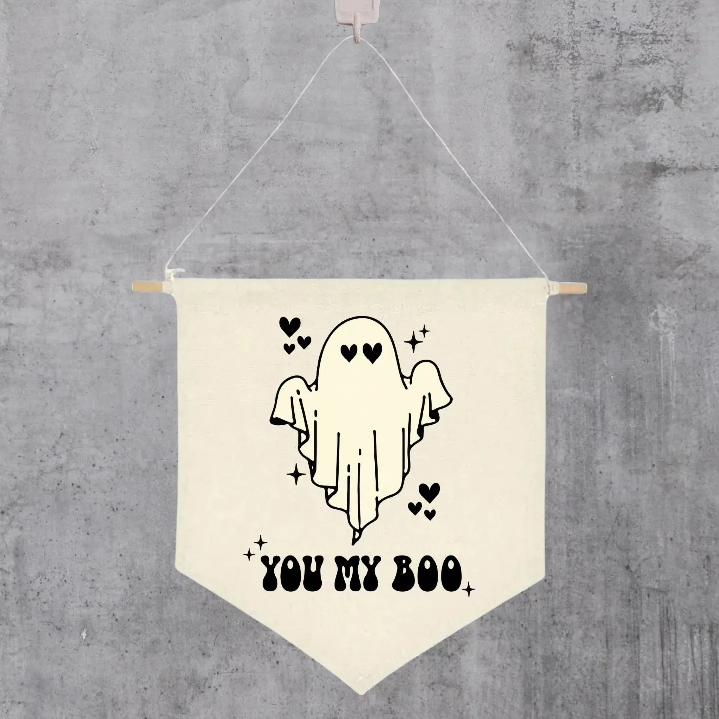 "You My Boo" Valloween Handmade Hanging Canvas Banner Sign Decoration