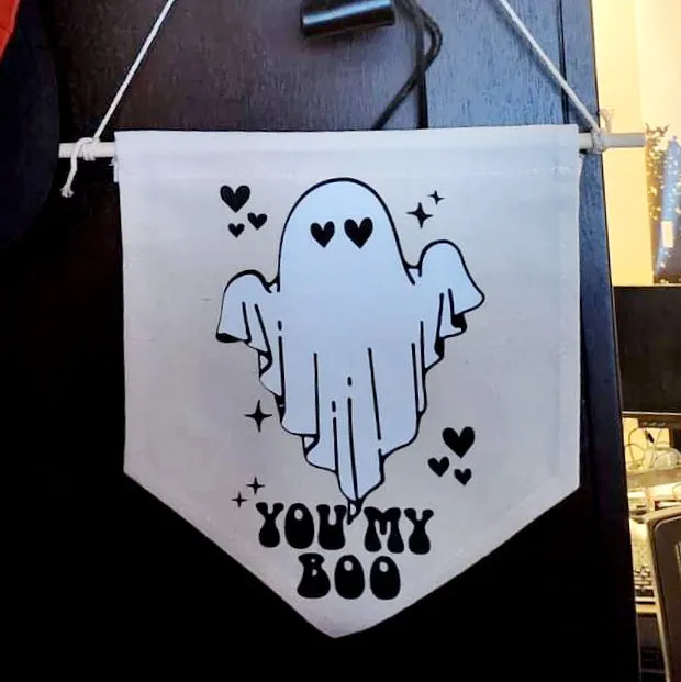 "You My Boo" Valloween Handmade Hanging Canvas Banner Sign Decoration