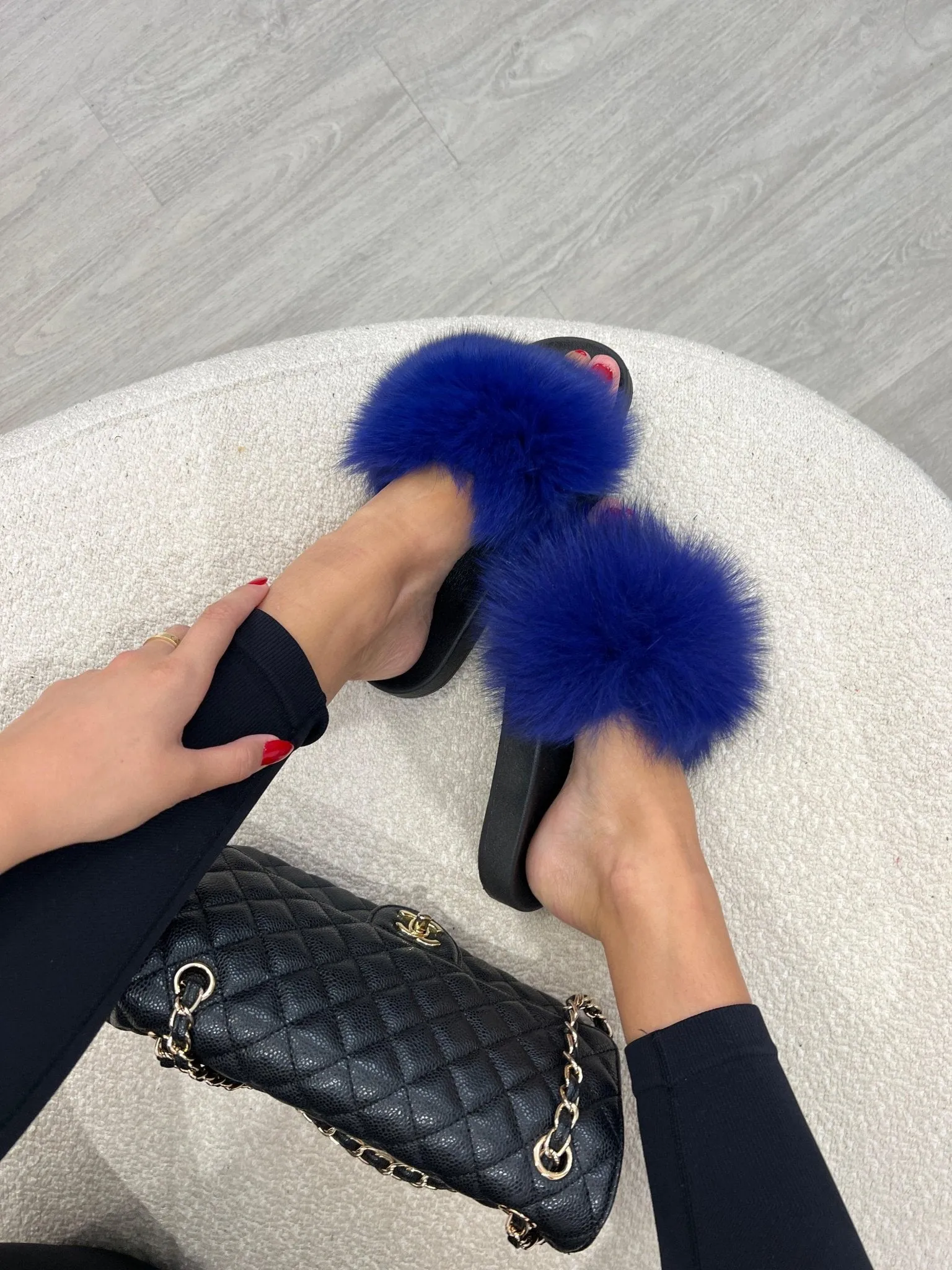 Royal Blue Luxury Fur Sliders