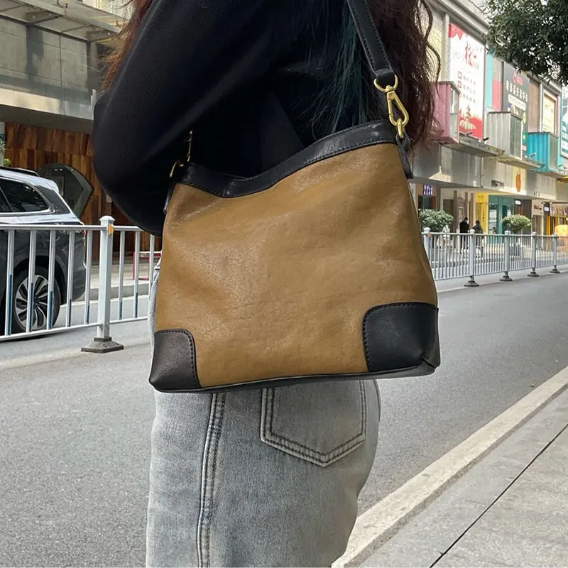 Simple Design Vegetable Tanned Leather Ladies Shoulder Bag