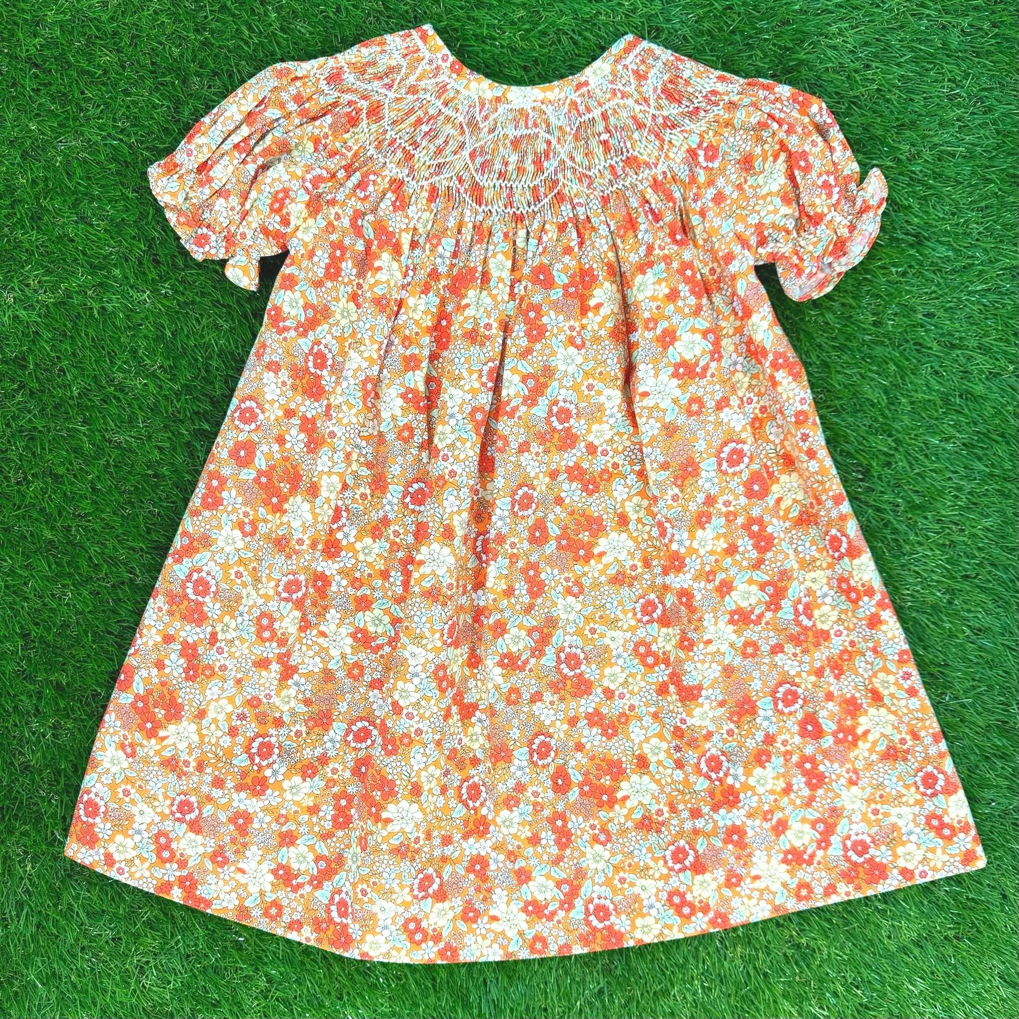 Smocked Fall Florals Bishop Dress