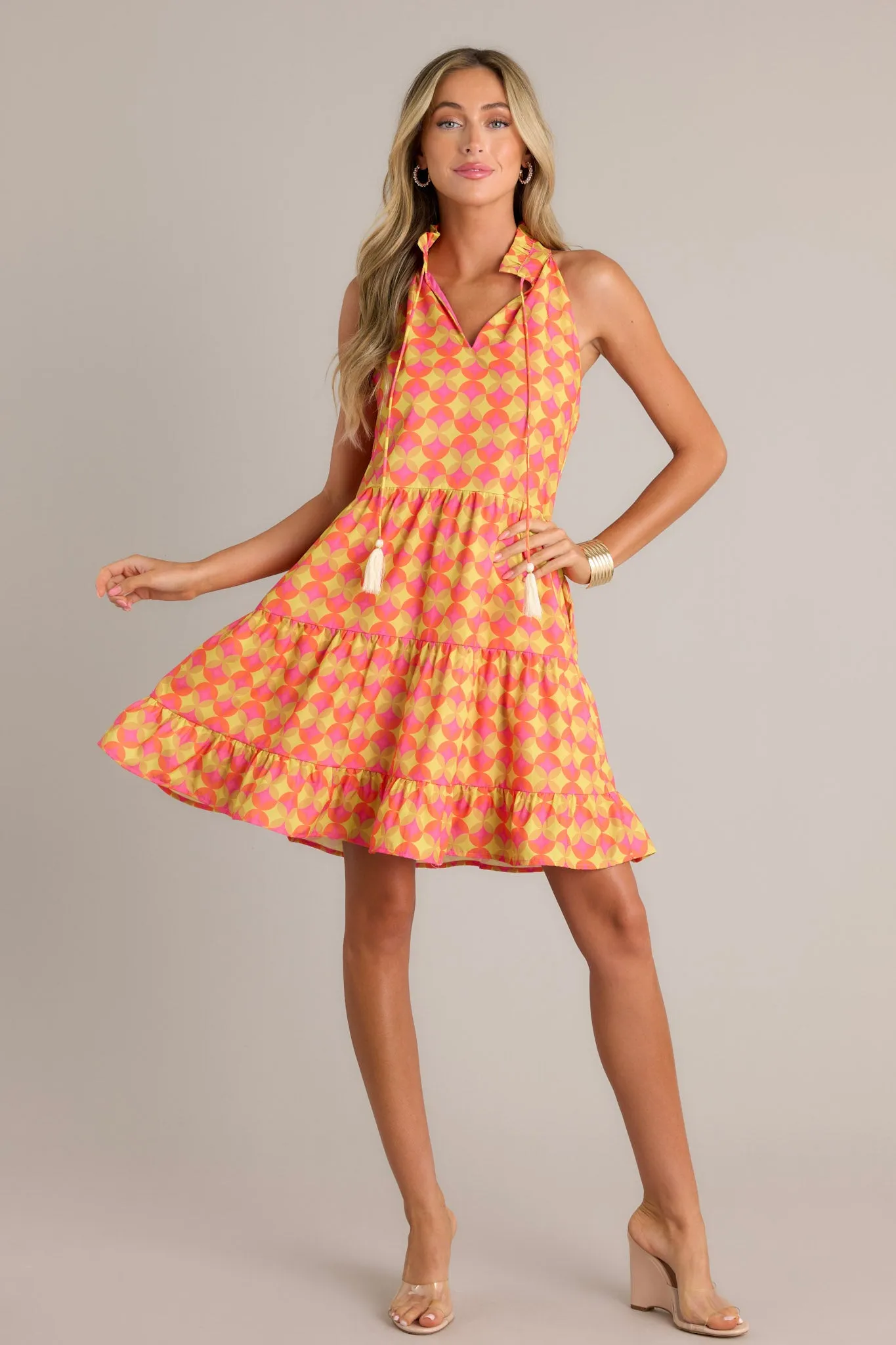 Sunset Whispers Orange Tiered Mini Dress