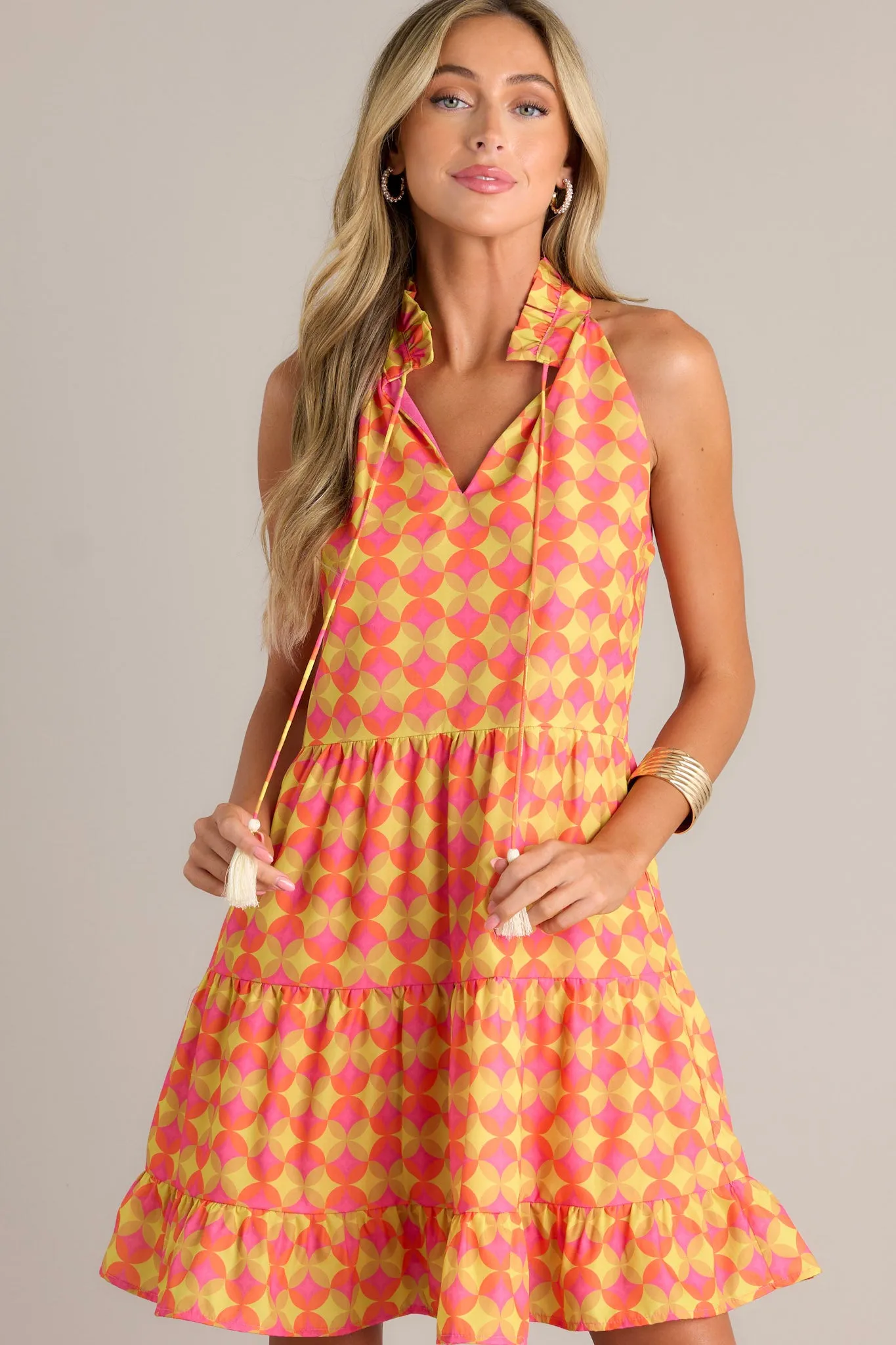 Sunset Whispers Orange Tiered Mini Dress