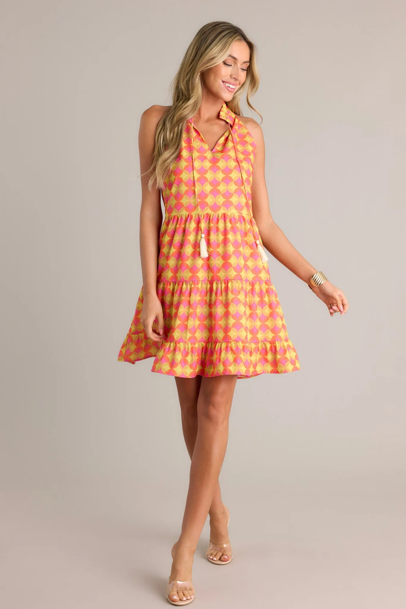 Sunset Whispers Orange Tiered Mini Dress