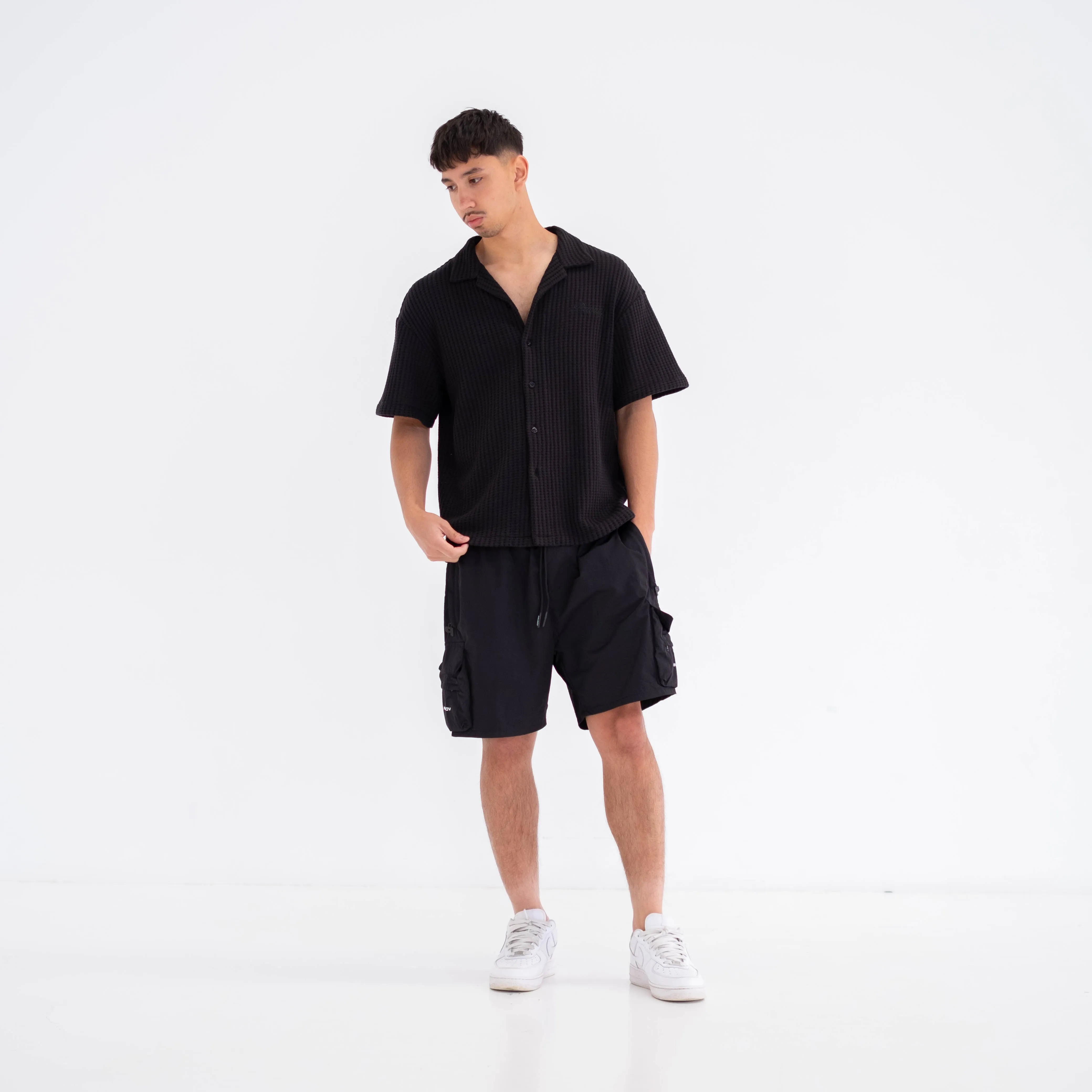 Textured Waffle Shirt - Black