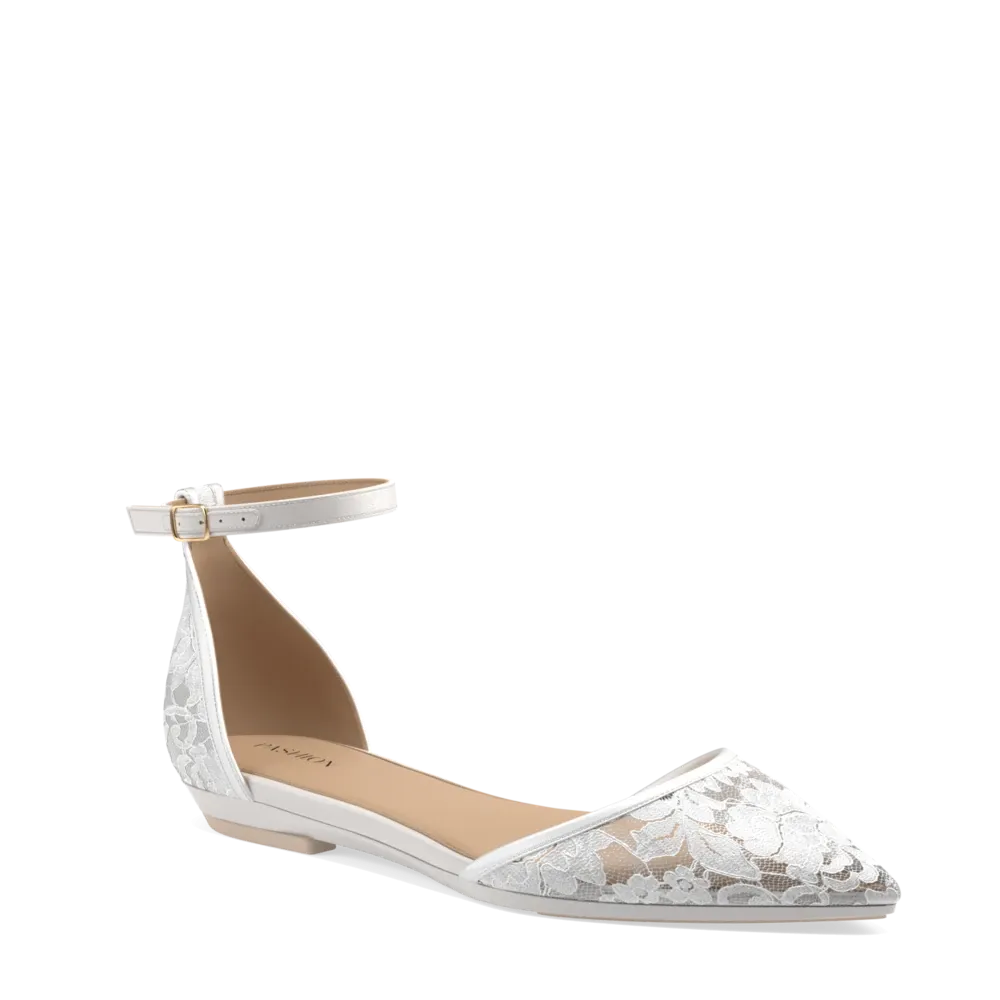 The D'Orsay - White Satin Lace Flat