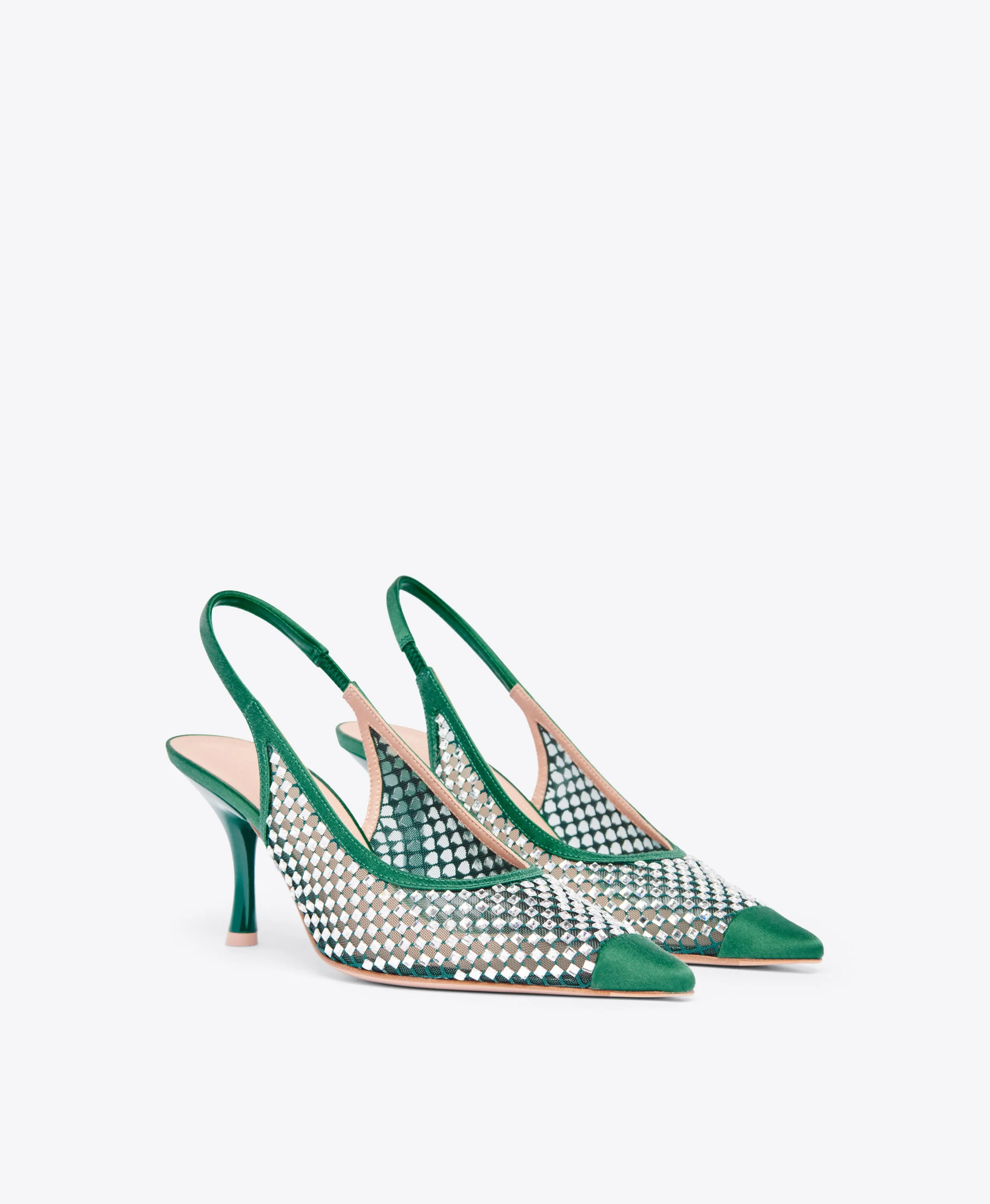 Vesper 70 Green Crystal Satin Slingbacks