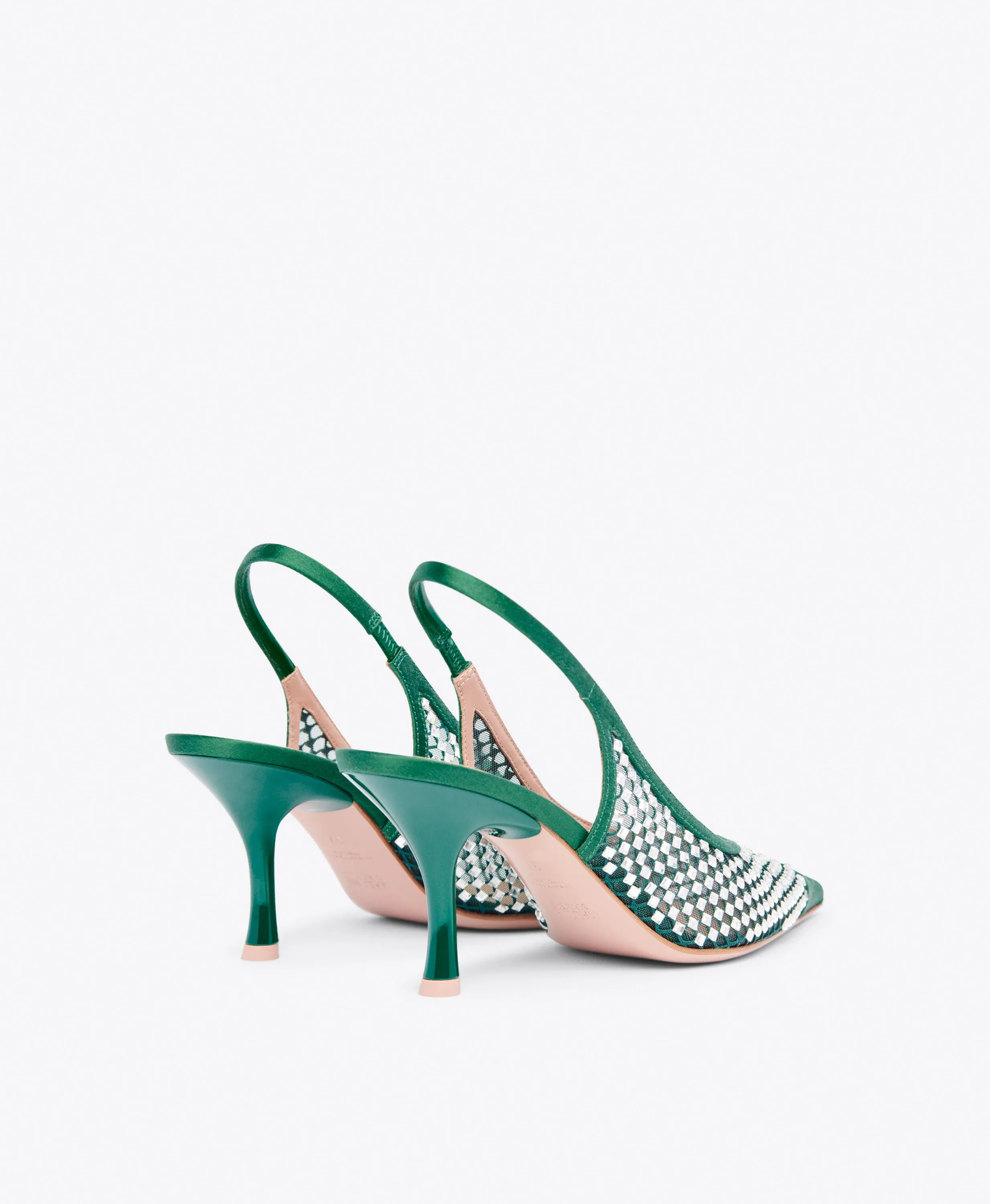 Vesper 70 Green Crystal Satin Slingbacks