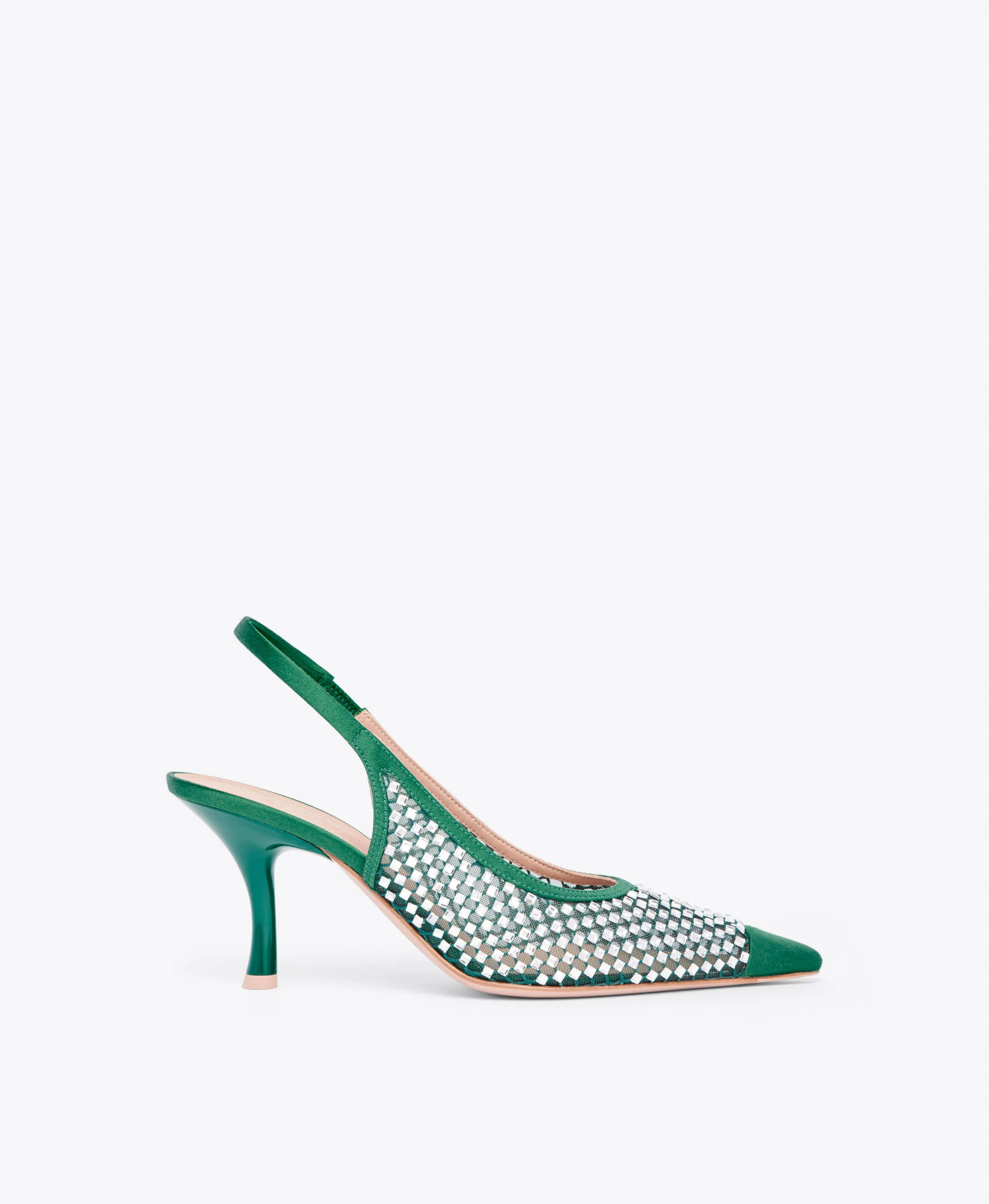 Vesper 70 Green Crystal Satin Slingbacks