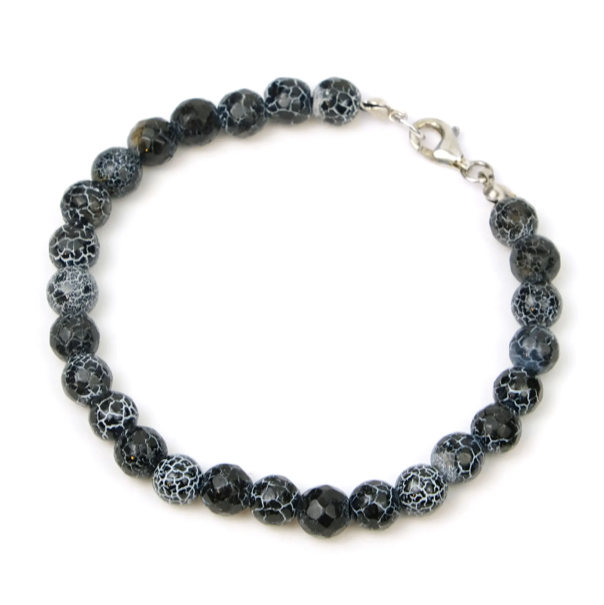 Weathered Agate 6mm Faceted Round Bracelet with Sterling Silver Trigger Clasp