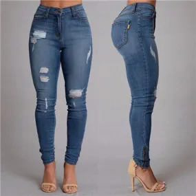 Women's Button Ripped Zipper boyfriend Jeans