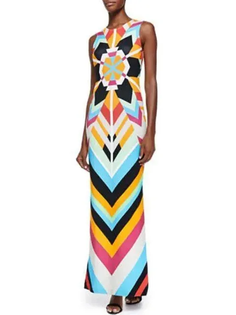 Women’s Colorful Long Geometric Print Maxi Dress