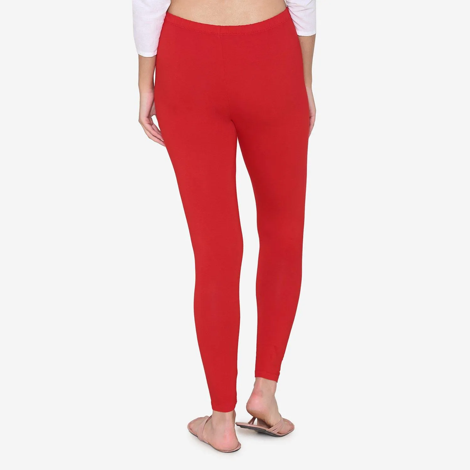 Women's Cotton Ankle leggings (Free Size) - Red