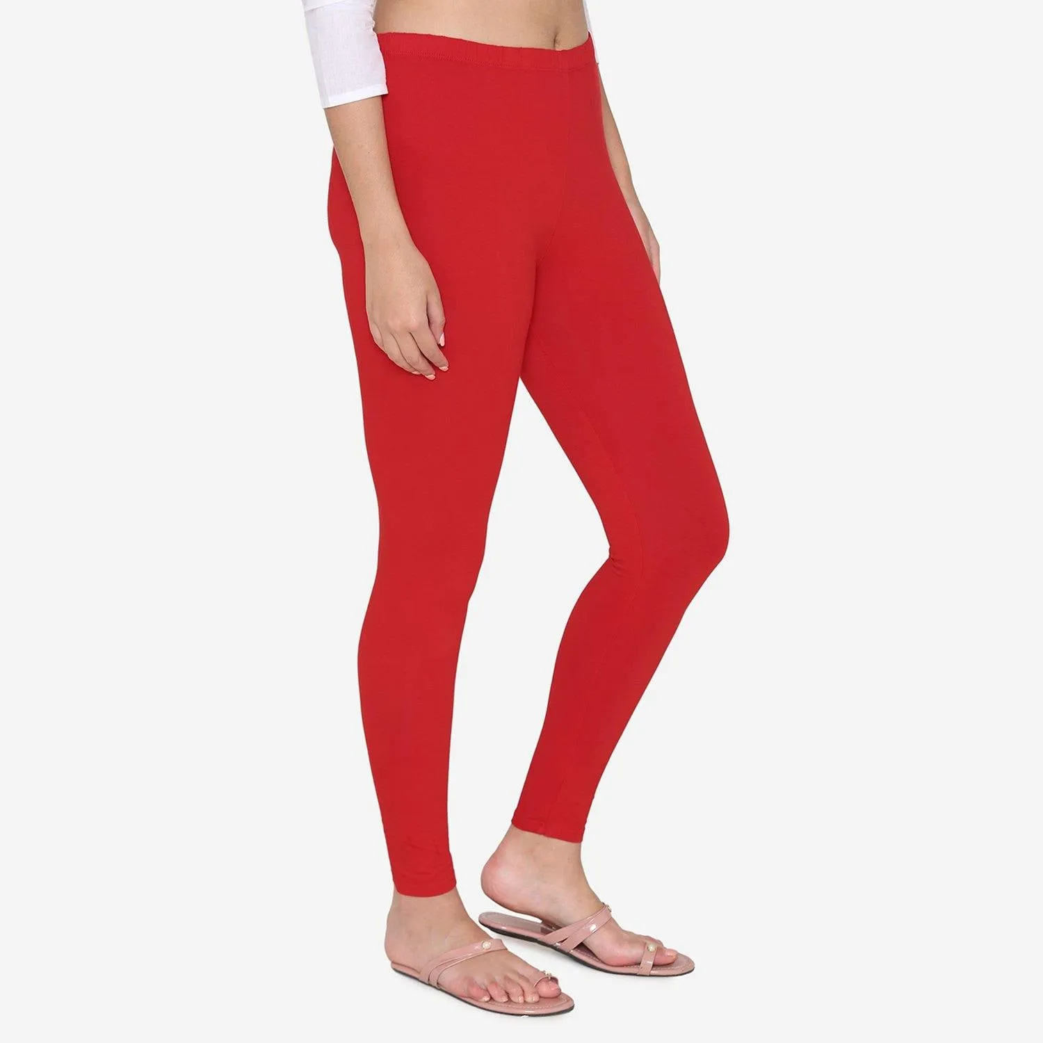 Women's Cotton Ankle leggings (Free Size) - Red