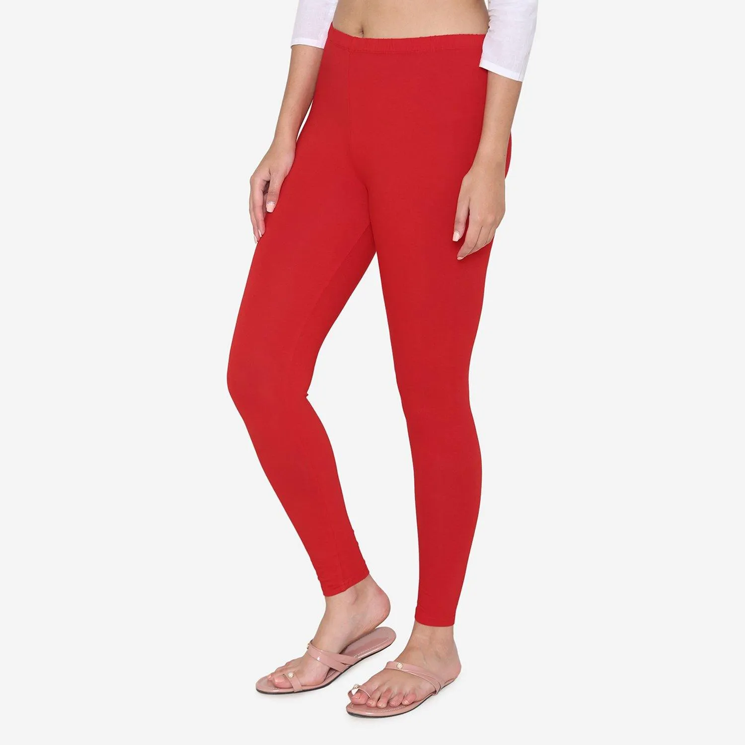 Women's Cotton Ankle leggings (Free Size) - Red