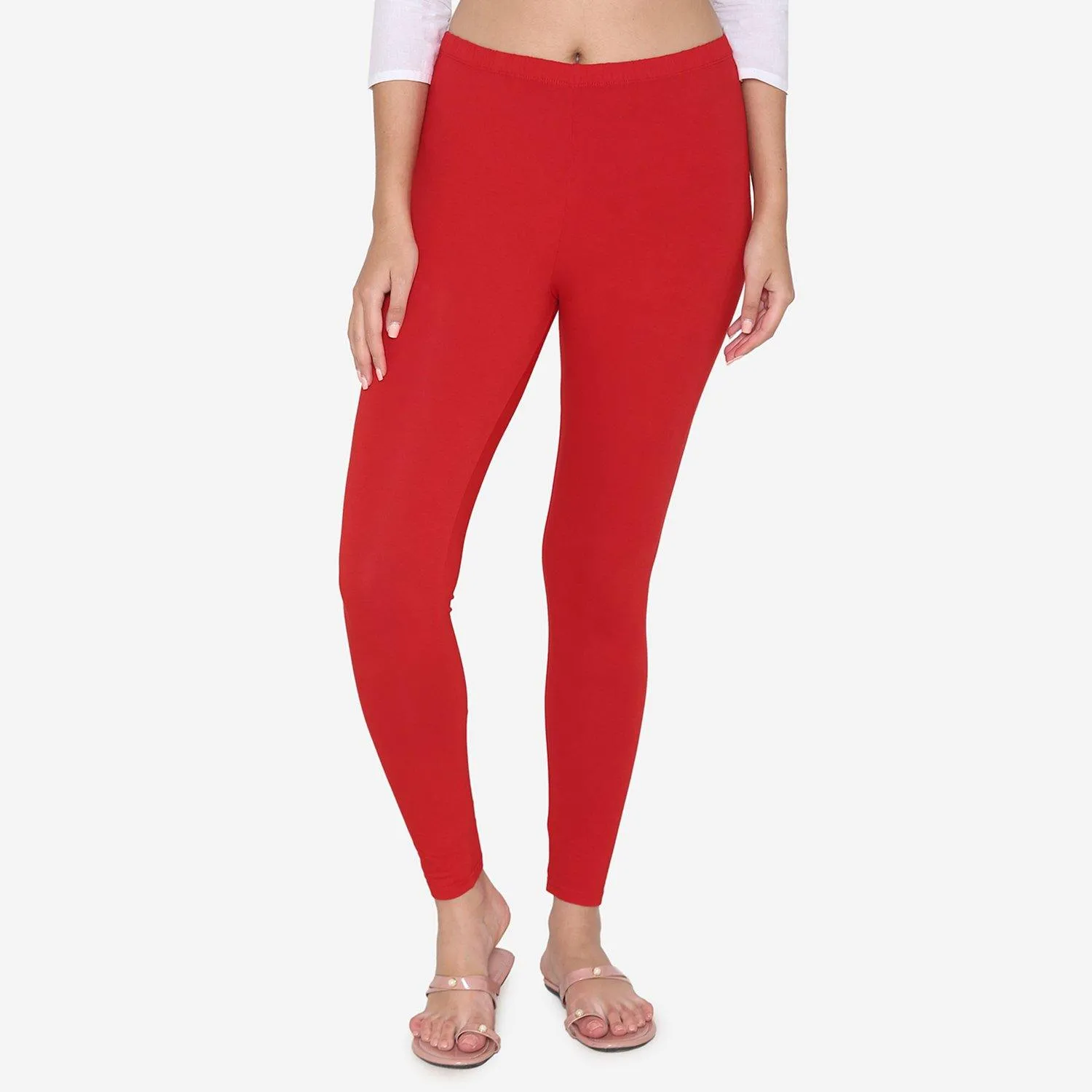 Women's Cotton Ankle leggings (Free Size) - Red