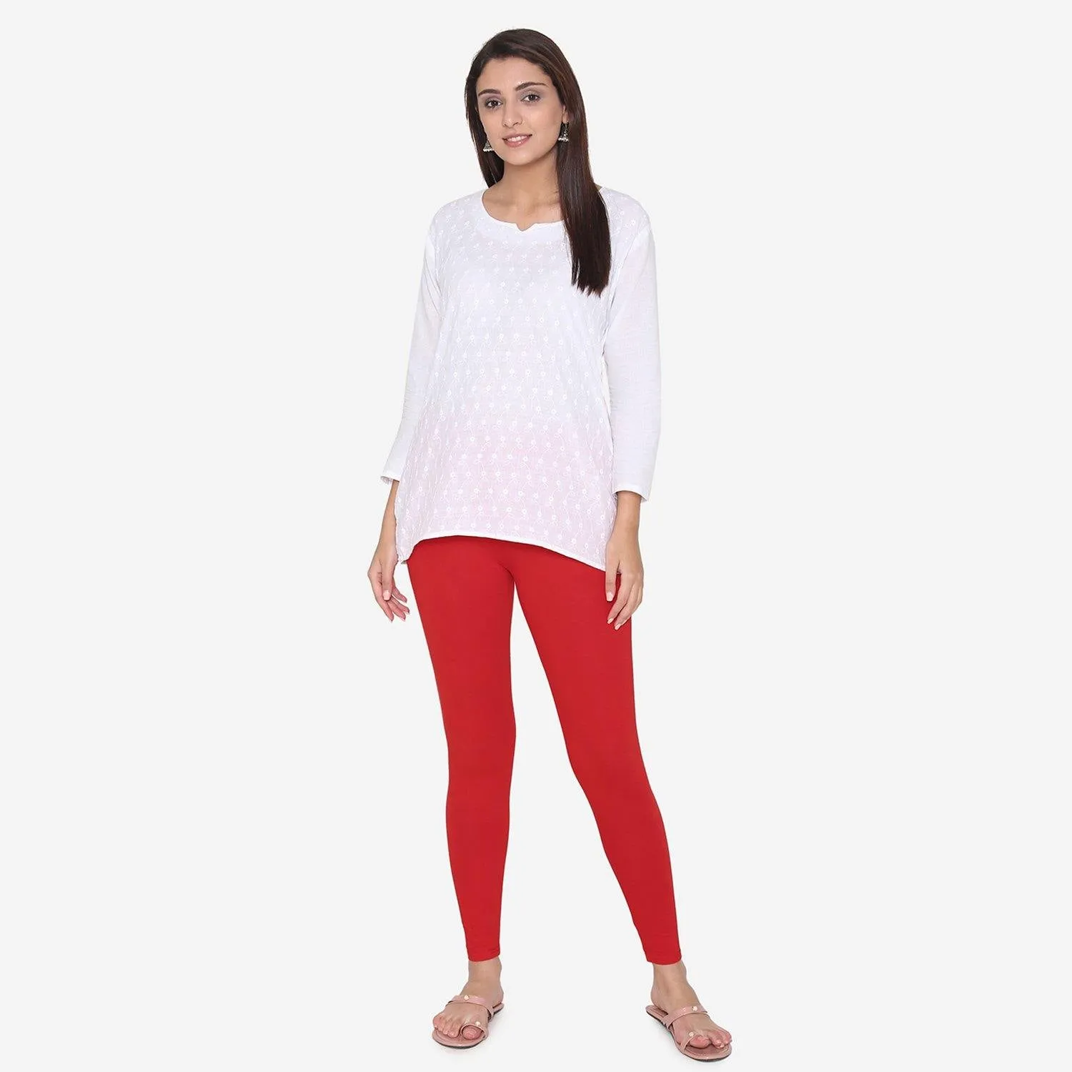 Women's Cotton Ankle leggings (Free Size) - Red