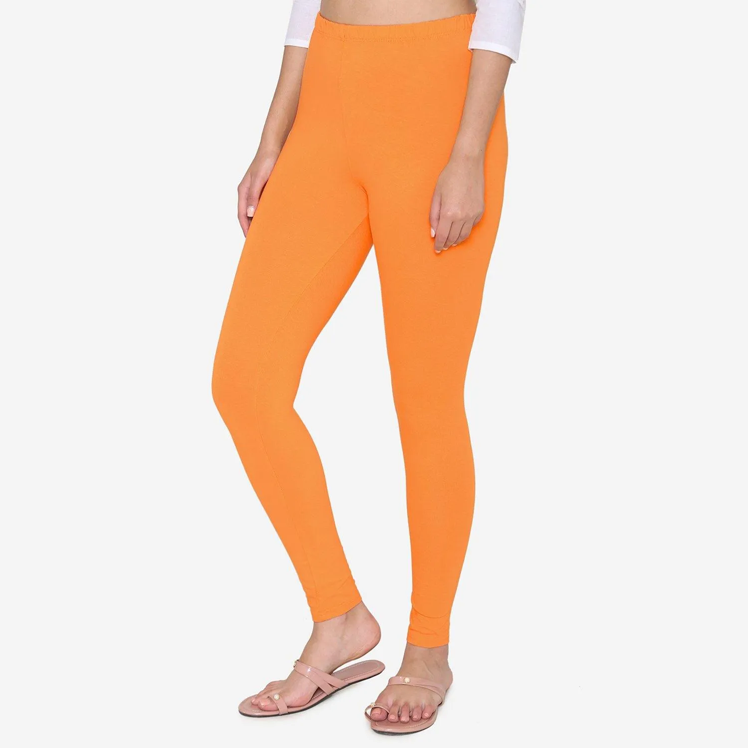 Women's Cotton Ankle leggings (Free Size) - Vibrant Orange