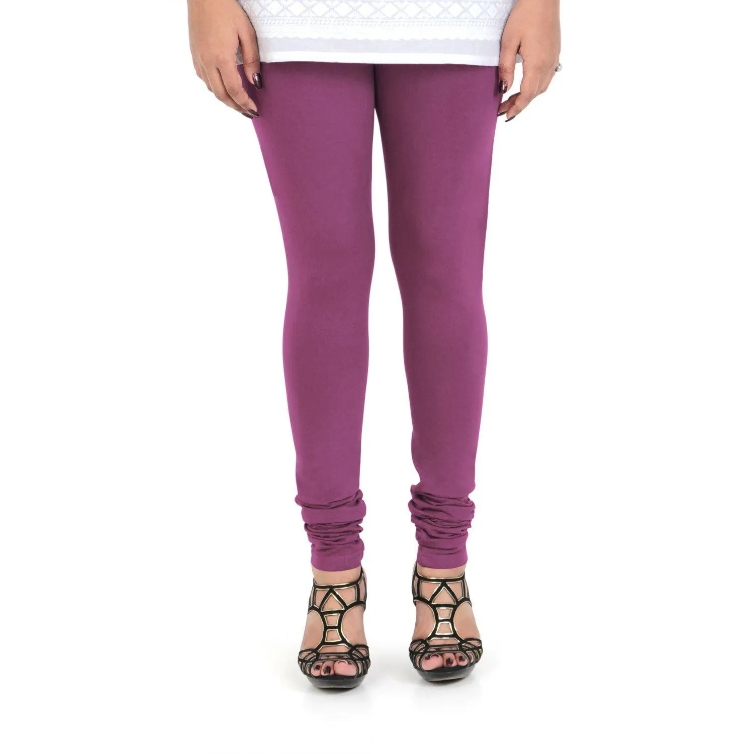 Women's Cotton Churidar Leggings (Free Size) - Beetroot Purple