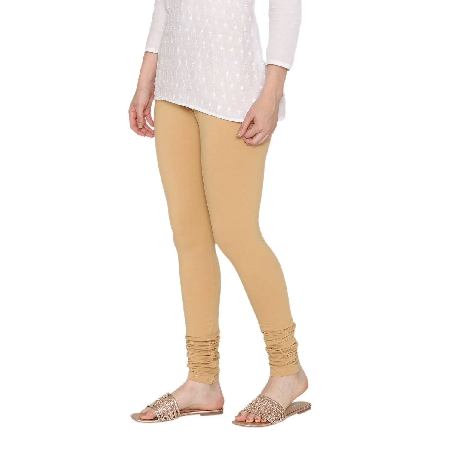 Women's Cotton Churidar Leggings (Free Size) - Beige