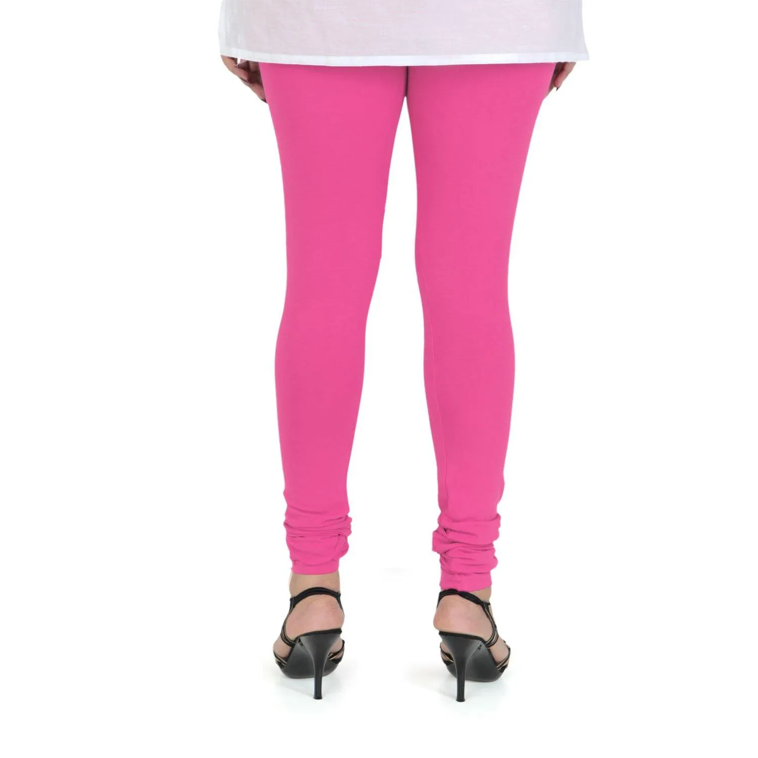 Women's Cotton Churidar Leggings (Free Size) - Bright Rose