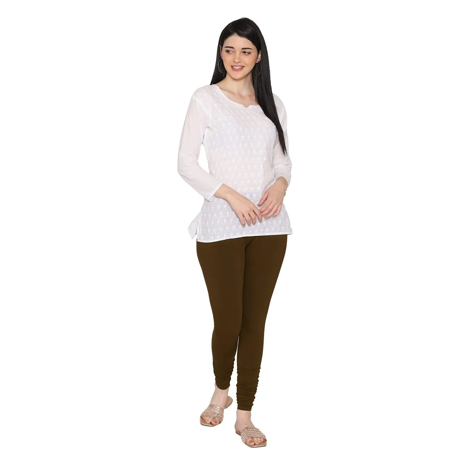 Women's Cotton Churidar Leggings (Free Size) - Dark Chocolate