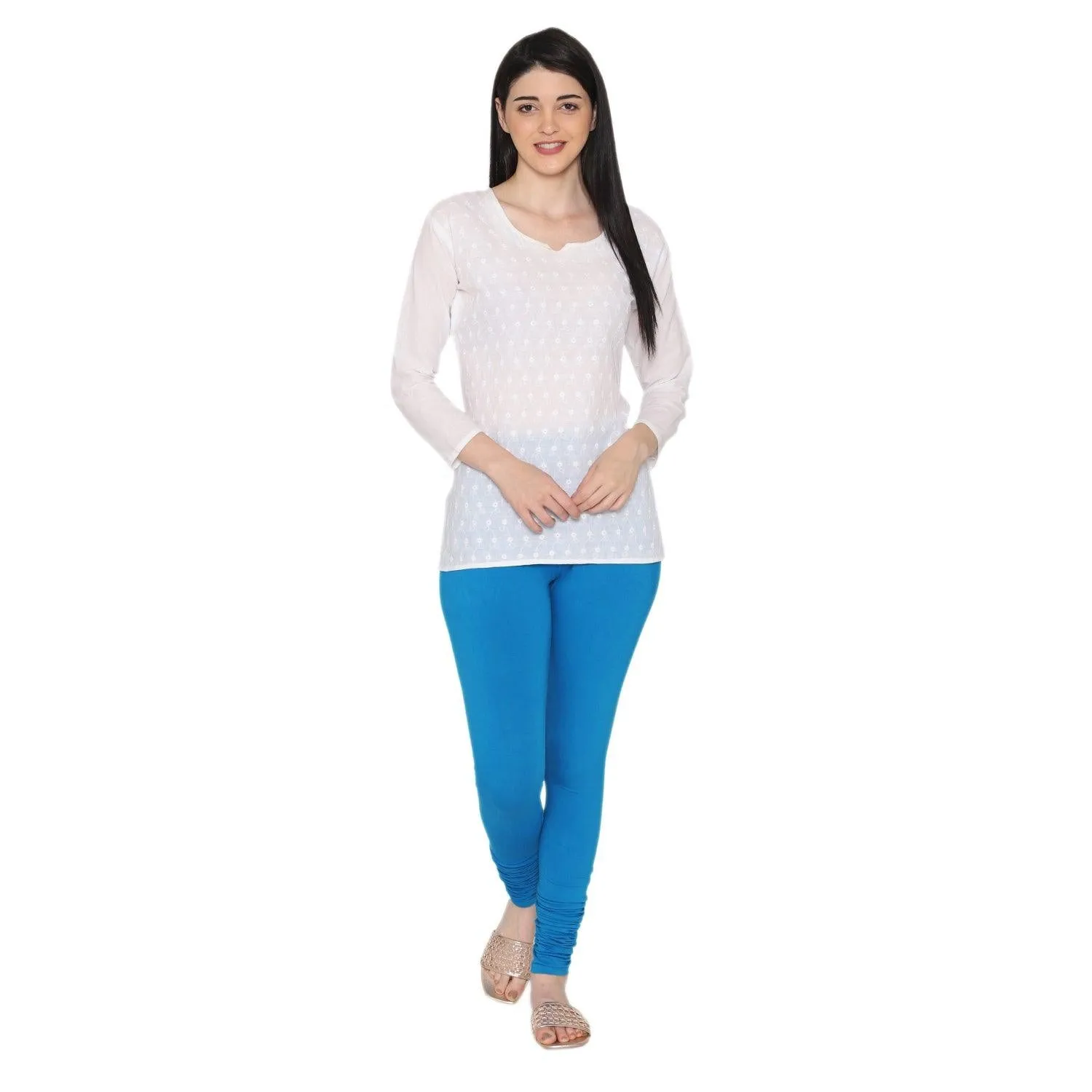 Women's Cotton Churidar leggings (Free Size) -Turquoise